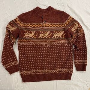 NWT L.L.BEAN Classic Ragg Wool Sweater, Henley, Fair Isle Size L-Tall